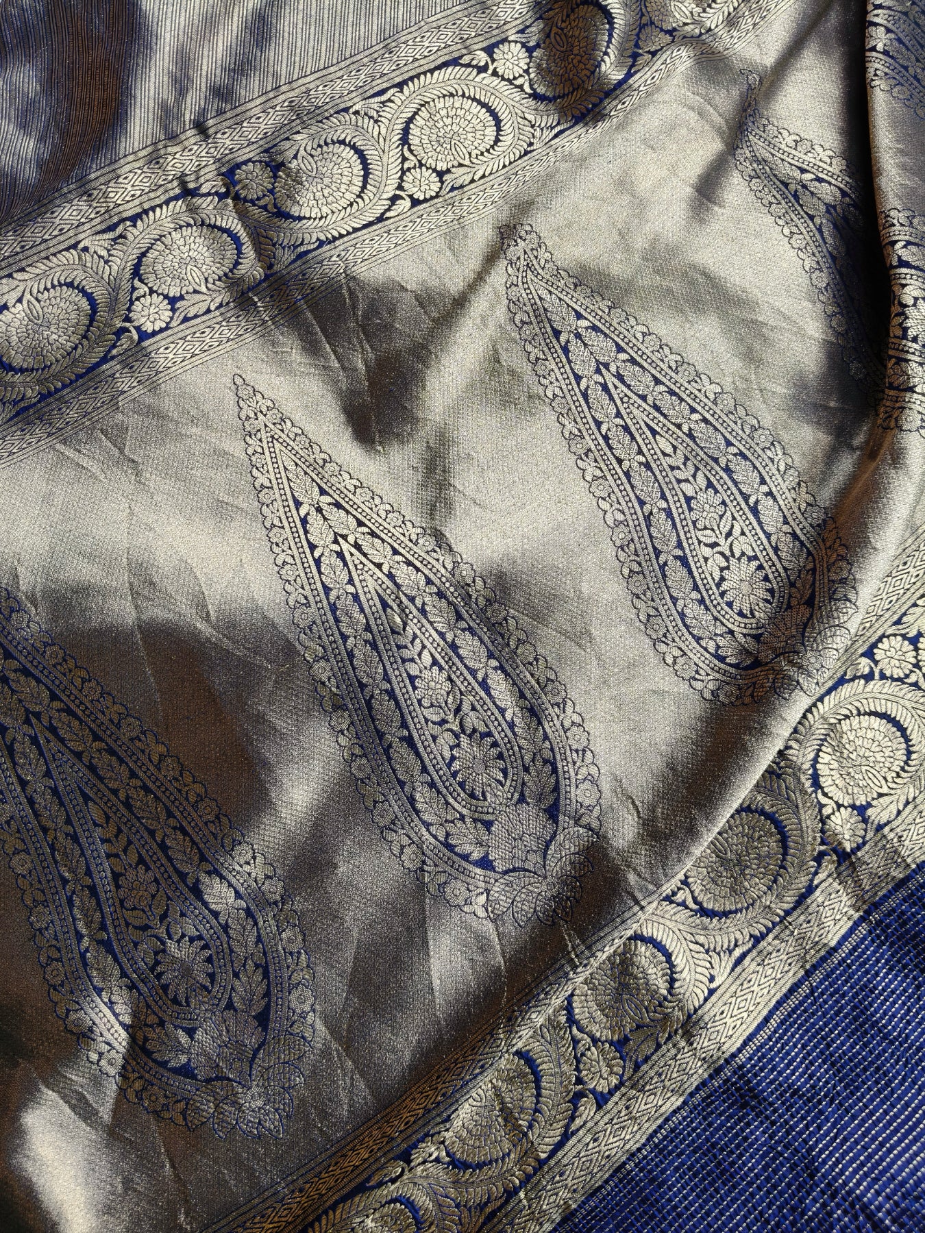 BLUE GOLD KATAN TISSUE PURE HANDLOOM BANARASI SAREE