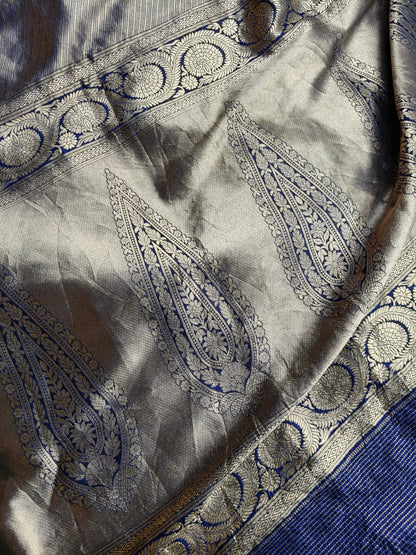 BLUE GOLD KATAN TISSUE PURE HANDLOOM BANARASI SAREE