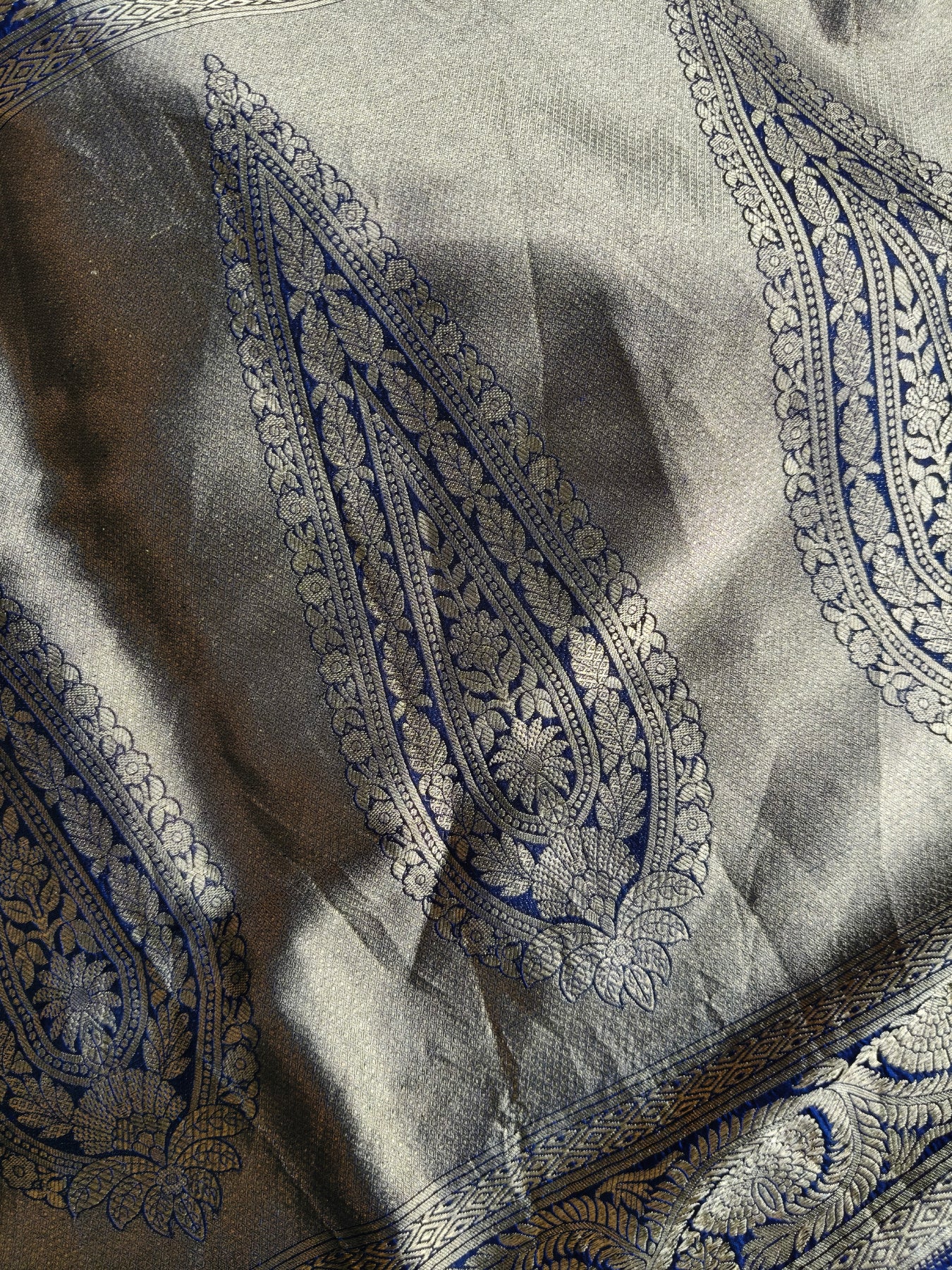 BLUE GOLD KATAN TISSUE PURE HANDLOOM BANARASI SAREE