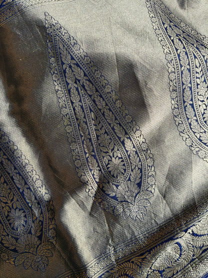 BLUE GOLD KATAN TISSUE PURE HANDLOOM BANARASI SAREE