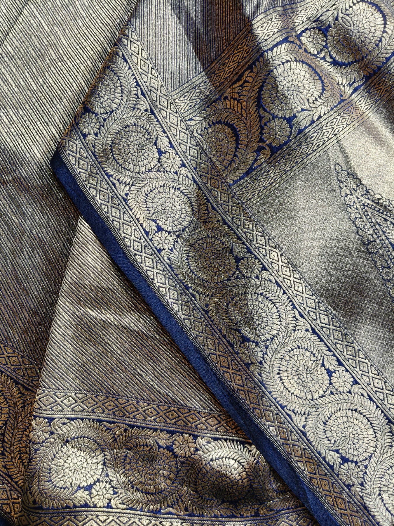 BLUE GOLD KATAN TISSUE PURE HANDLOOM BANARASI SAREE