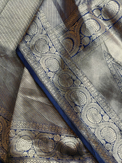 BLUE GOLD KATAN TISSUE PURE HANDLOOM BANARASI SAREE