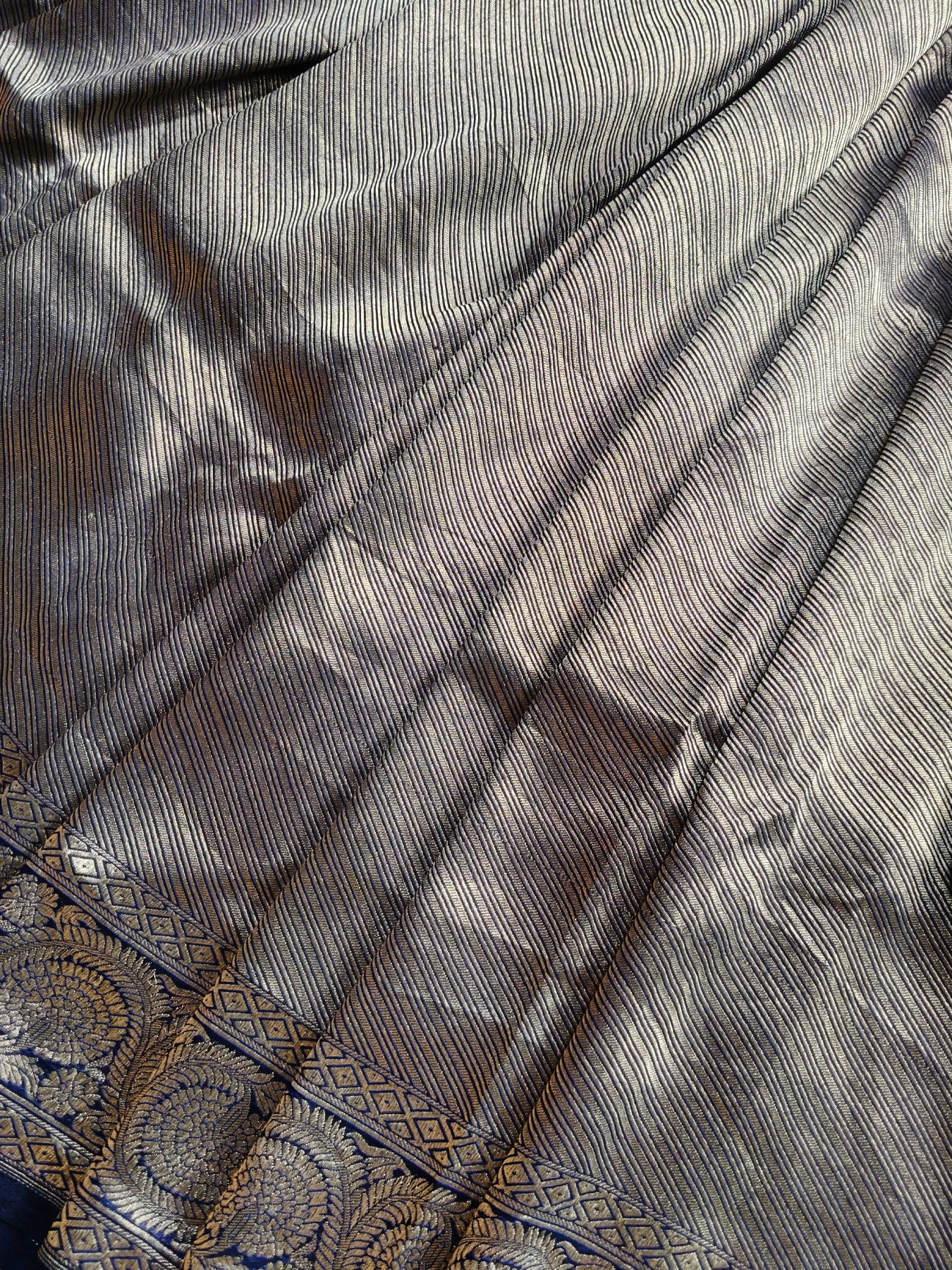 BLUE GOLD KATAN TISSUE PURE HANDLOOM BANARASI SAREE