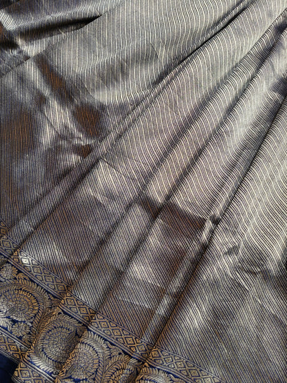 BLUE GOLD KATAN TISSUE PURE HANDLOOM BANARASI SAREE