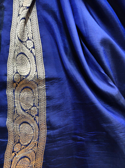 BLUE GOLD KATAN TISSUE PURE HANDLOOM BANARASI SAREE