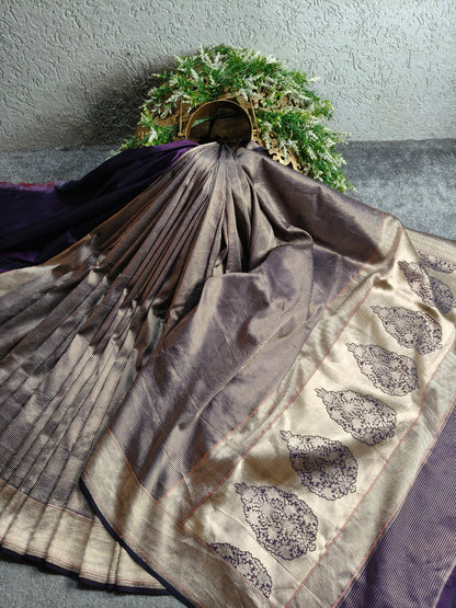 PURPLE GOLD KATAN TISSUE PURE HANDLOOM BANARASI SAREE