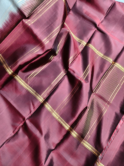 GREEN GREY MAROON SILK PURE HANDLOOM KANJIVARAM MUBBAGAM SAREE
