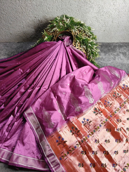 PLUM SILK PURE HANDLOOM PAITHANI SAREE