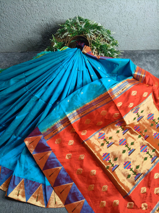 BLUE SILK PURE HANDLOOM PAITHANI SAREE