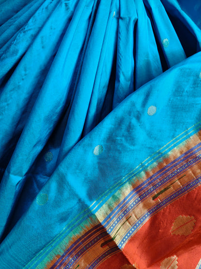 BLUE SILK PURE HANDLOOM PAITHANI SAREE