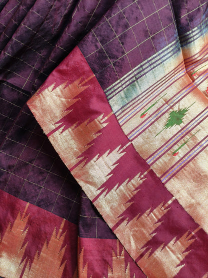 WINE SILK PURE HANDLOOM PAITHANI SAREE