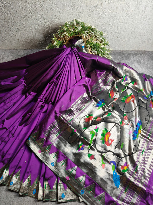 PURPLE SILK PURE HANDLOOM PAITHANI SAREE