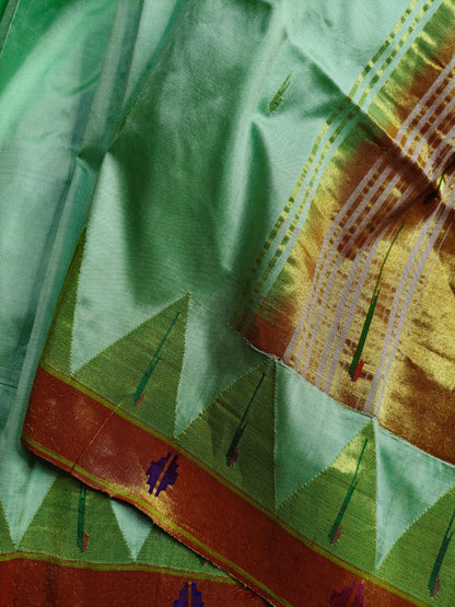 LIGHT PISTA SILK PURE HANDLOOM PAITHANI SAREE