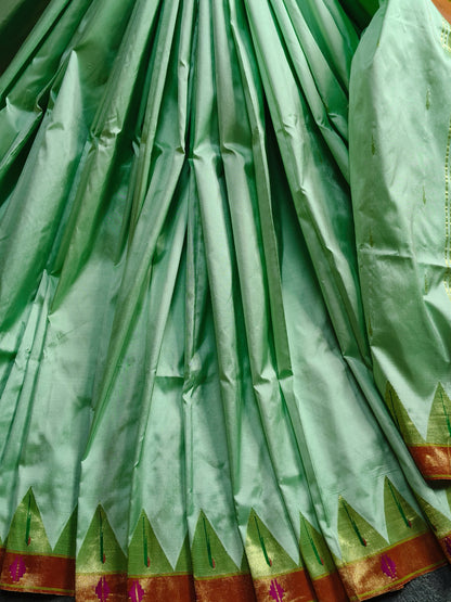 LIGHT PISTA SILK PURE HANDLOOM PAITHANI SAREE