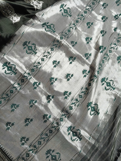 GREY GREEN SILK PURE HANDLOOM PAITHANI SAREE