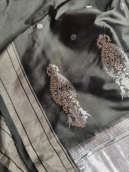 GREY GREEN SILK PURE HANDLOOM PAITHANI SAREE