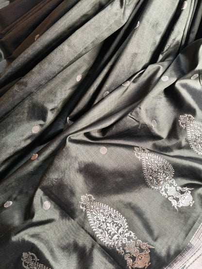 GREY GREEN SILK PURE HANDLOOM PAITHANI SAREE