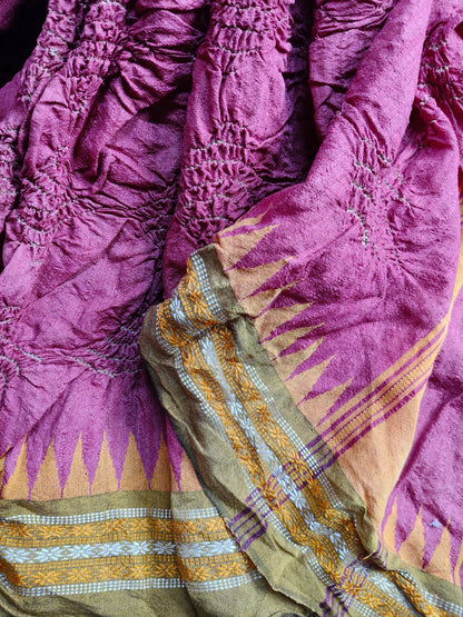 PINK TUSSAR PURE HANDLOOM BANDHEJ SAREE