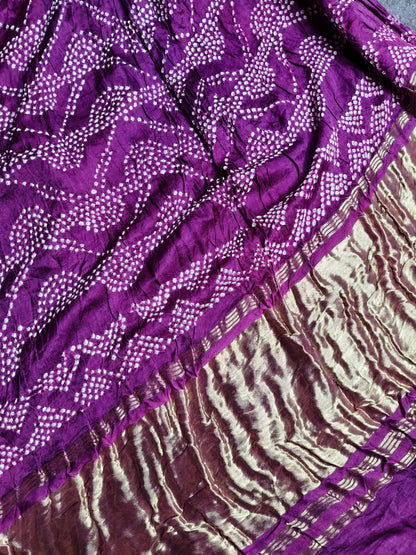 PINK PURPLE GAJJI SILK PURE HANDLOOM BANDHEJ SAREE