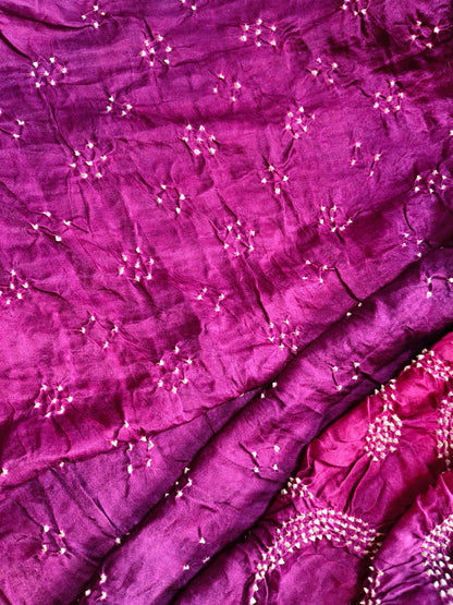 PINK PURPLE GAJJI SILK PURE HANDLOOM BANDHEJ SAREE
