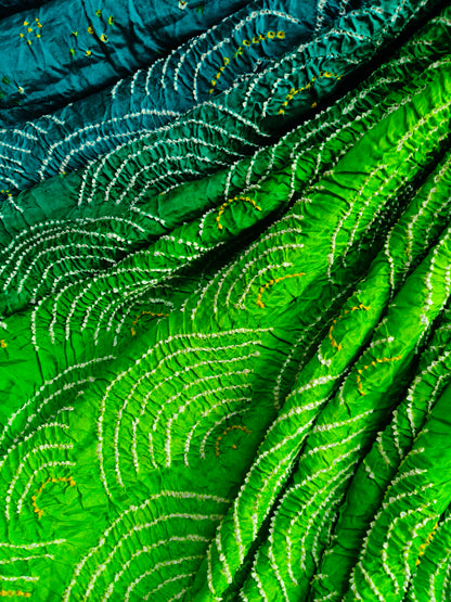 BLUE GREEN GAJJI SILK PURE HANDLOOM BANDHEJ SAREE