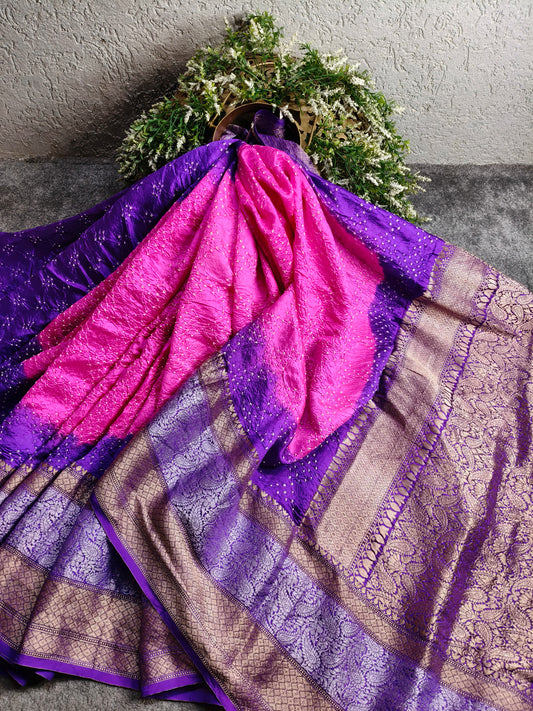 PINK SILK PURE HANDLOOM BANDHEJ SAREE