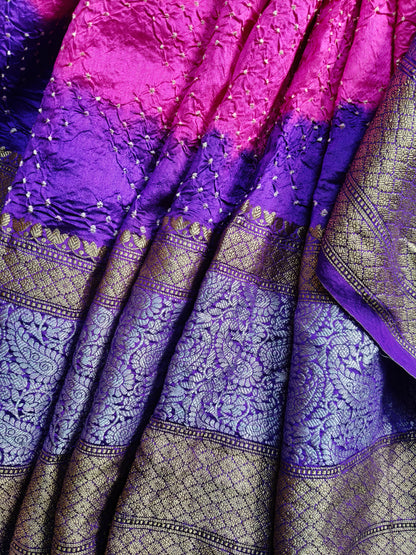 PINK SILK PURE HANDLOOM BANDHEJ SAREE