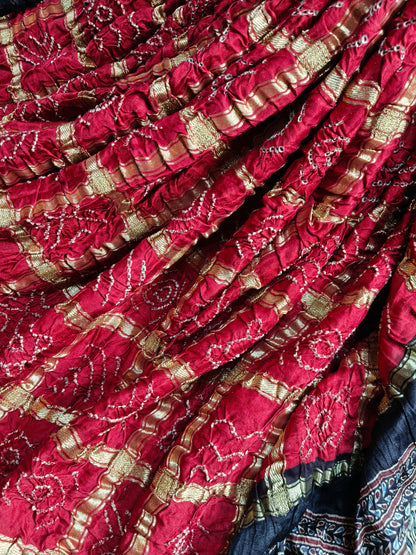 RED GAJJI SILK PURE HANDLOOM GHARCHOLA BANDHEJ SAREE