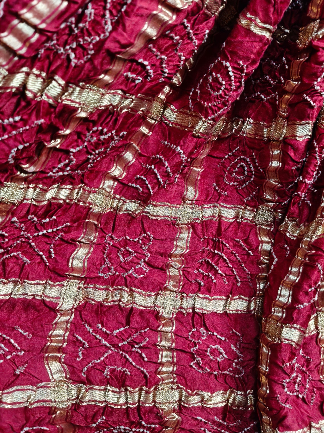 RED GAJJI SILK PURE HANDLOOM GHARCHOLA BANDHEJ SAREE
