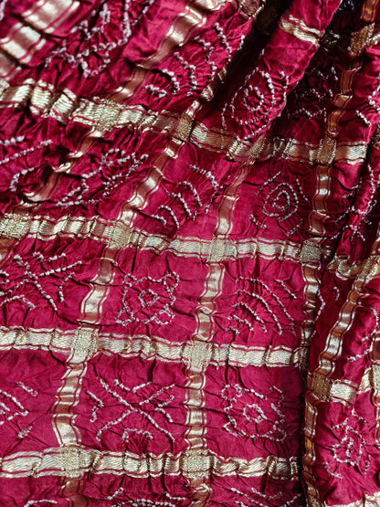 RED GAJJI SILK PURE HANDLOOM GHARCHOLA BANDHEJ SAREE
