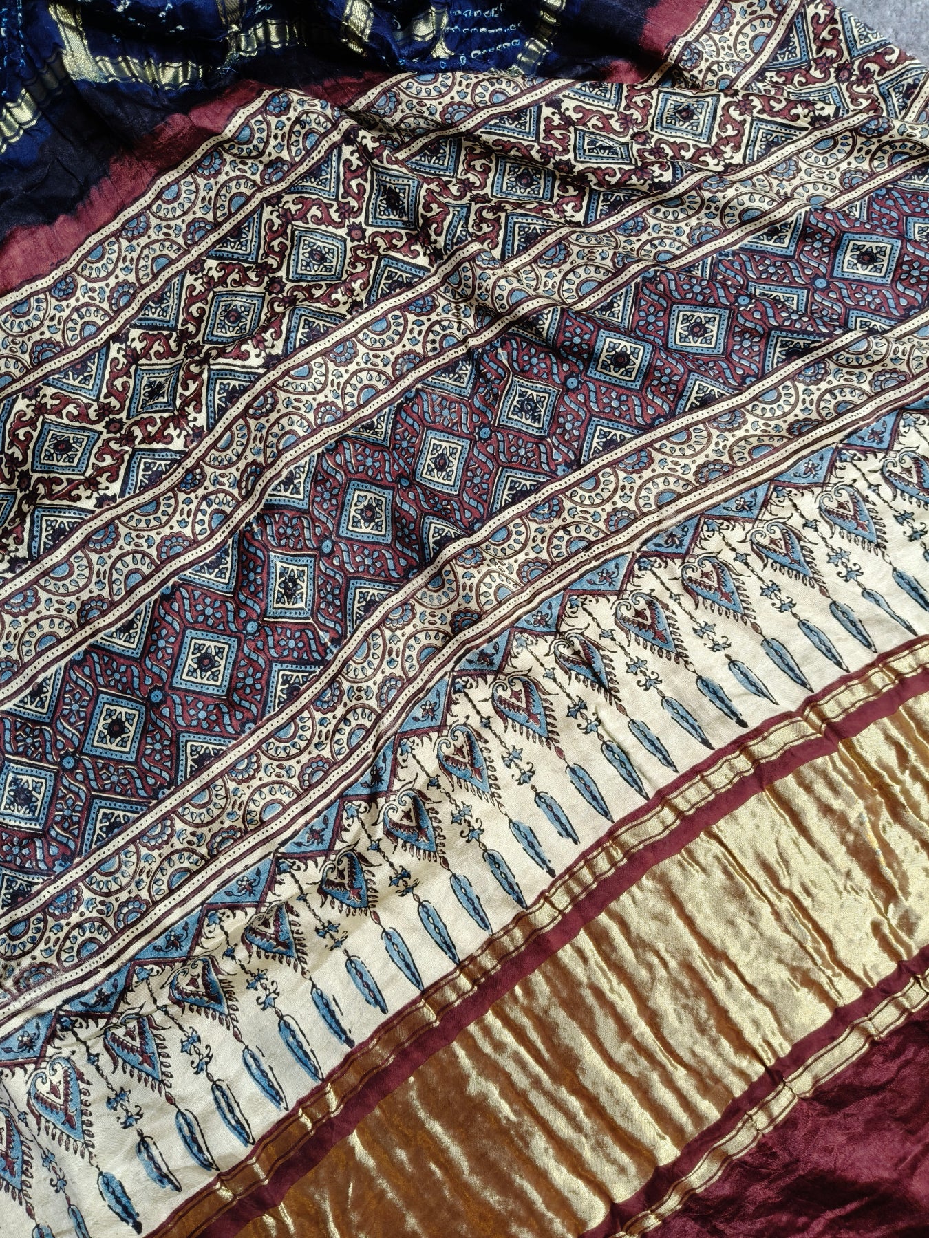 MIDNIGHT BLUE GAJJI SILK PURE HANDLOOM GHARCHOLA BANDHEJ SAREE
