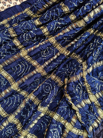 MIDNIGHT BLUE GAJJI SILK PURE HANDLOOM GHARCHOLA BANDHEJ SAREE
