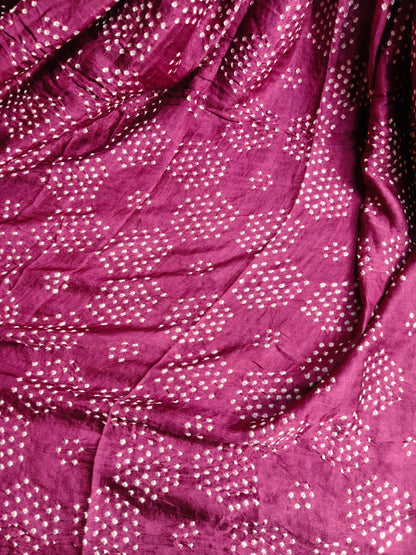 WINE GAJJI SILK PURE HANDLOOM  BANDHEJ SAREE
