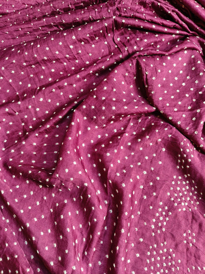 WINE GAJJI SILK PURE HANDLOOM  BANDHEJ SAREE