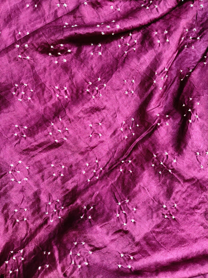 WINE GAJJI SILK PURE HANDLOOM  BANDHEJ SAREE