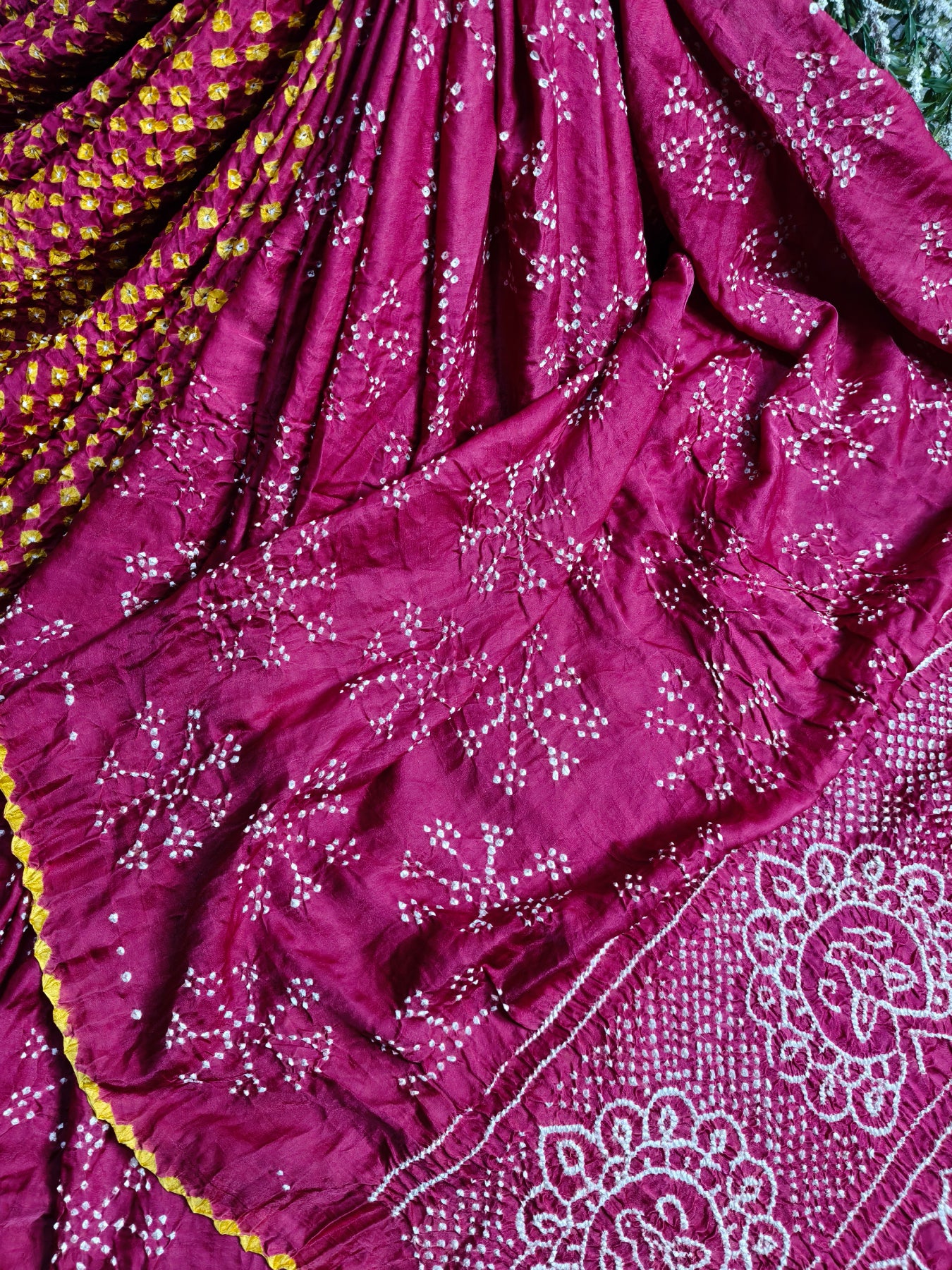 RED PINK GAJJI SILK PURE HANDLOOM  BANDHEJ SAREE