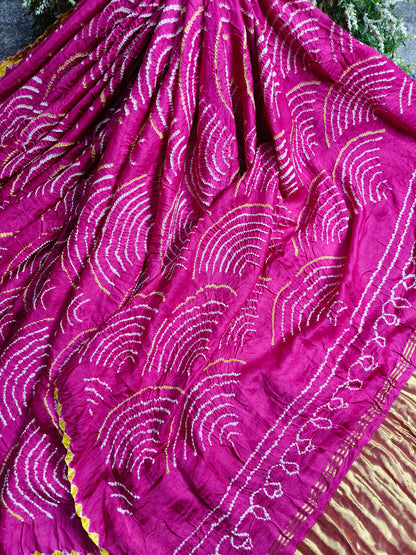 PINK GAJJI SILK PURE HANDLOOM  BANDHEJ SAREE