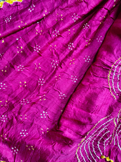 PINK GAJJI SILK PURE HANDLOOM  BANDHEJ SAREE