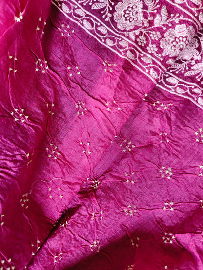 PINK SHADED TUSSAR PURE HANDLOOM  BANDHEJ SAREE