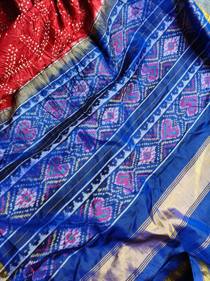 RED SILK PURE HANDLOOM  BANDHEJ SAREE
