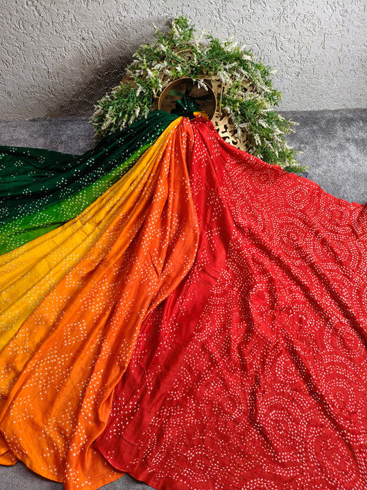 COLOURFUL GAJJI SILK PURE HANDLOOM  BANDHEJ SAREE