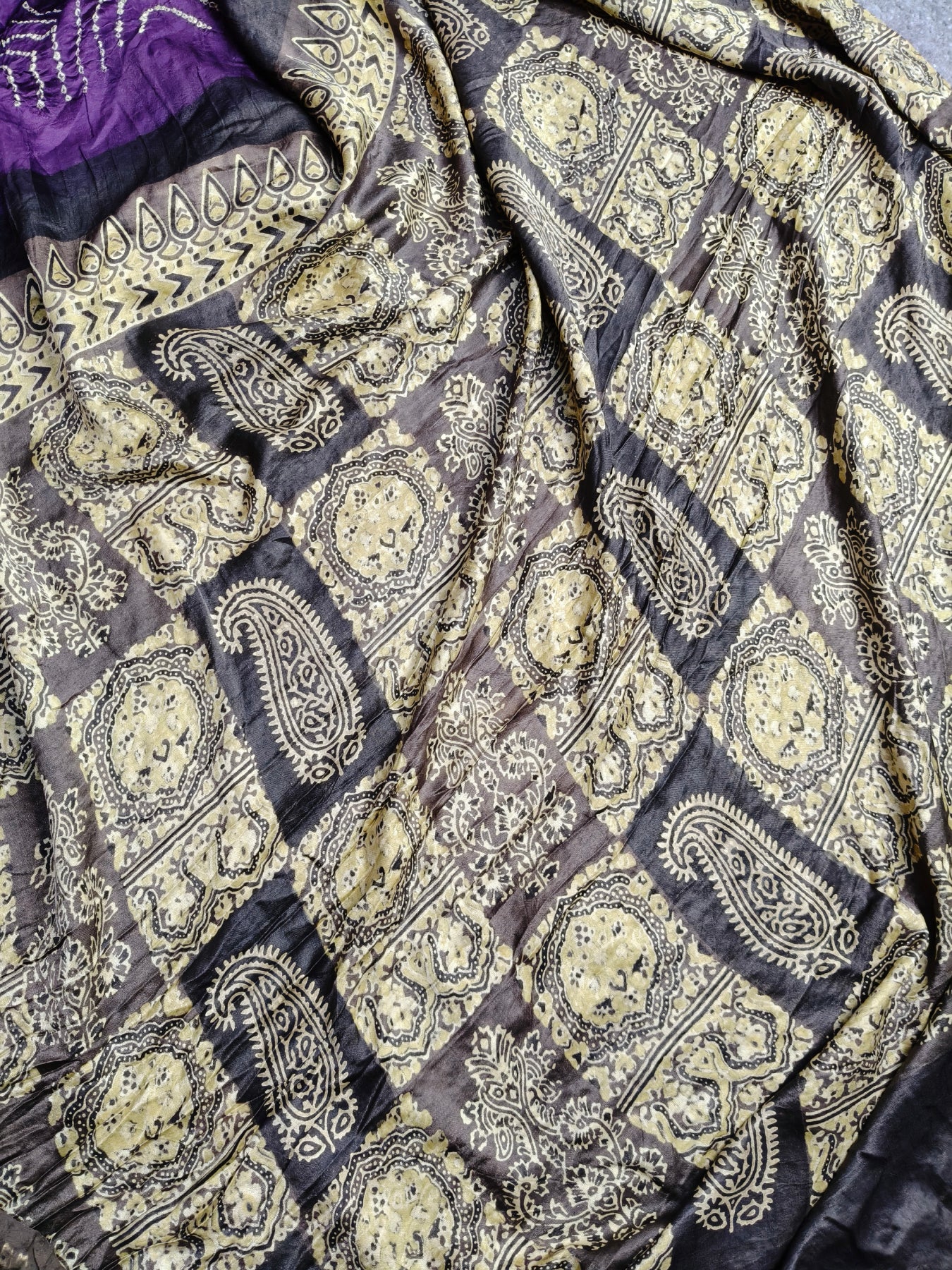 PURPLE GAJJI SILK PURE HANDLOOM  BANDHEJ SAREE
