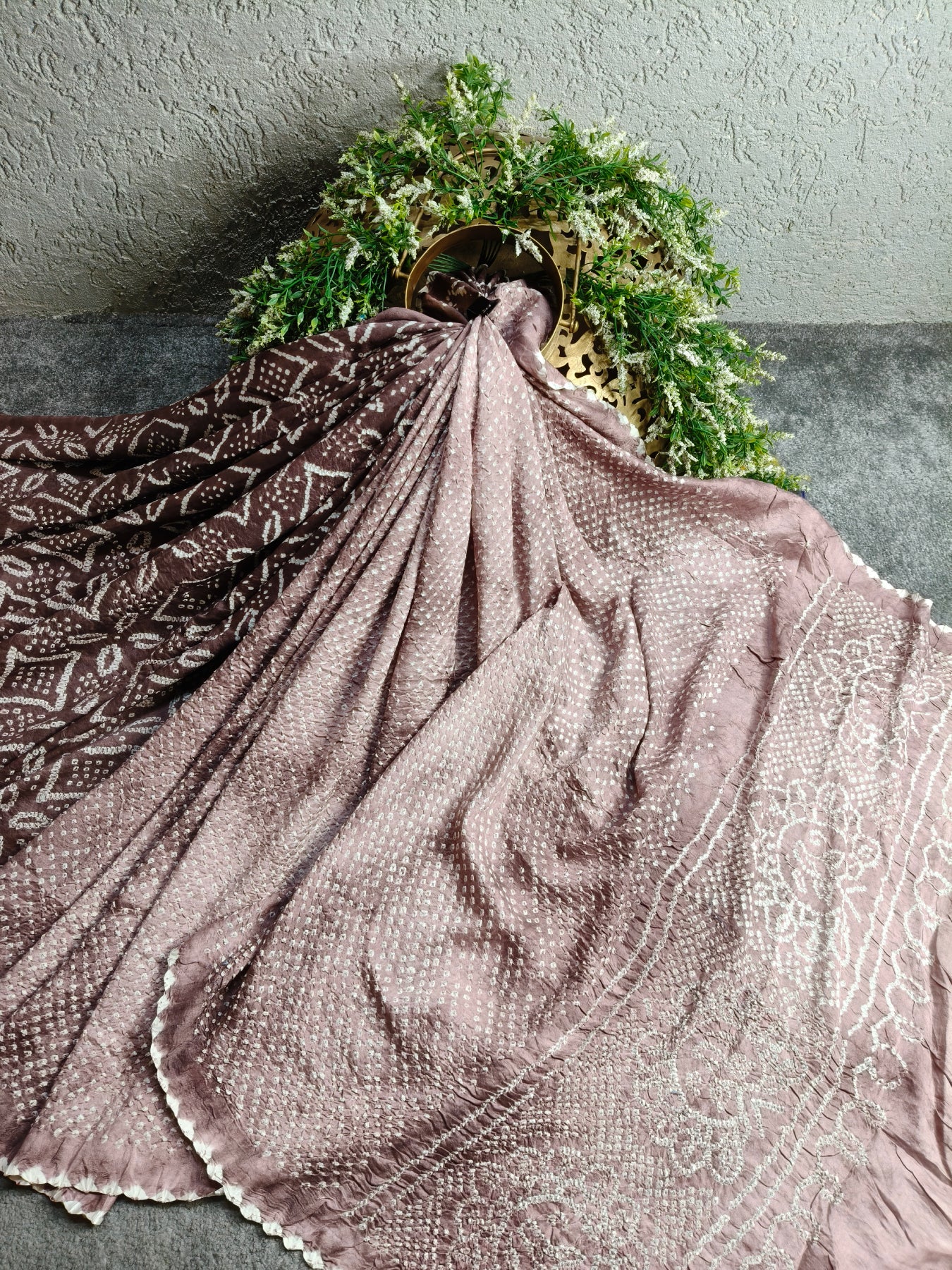 BROWN SHADED GAJJI SILK PURE HANDLOOM  BANDHEJ SAREE