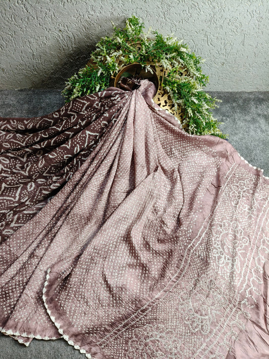 BROWN SHADED GAJJI SILK PURE HANDLOOM  BANDHEJ SAREE