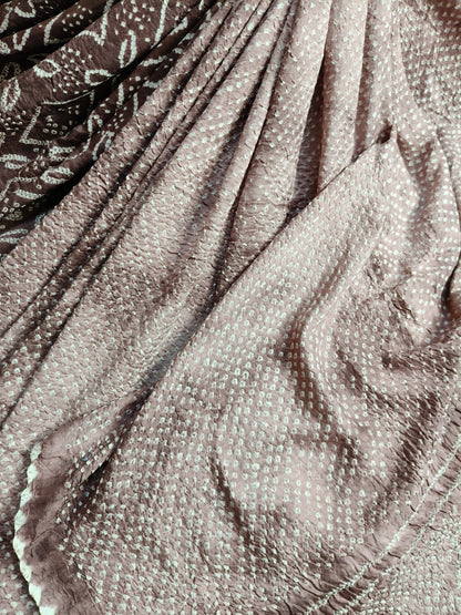 BROWN SHADED GAJJI SILK PURE HANDLOOM  BANDHEJ SAREE