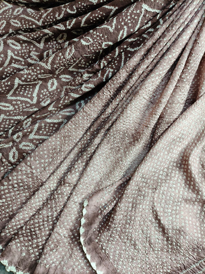 BROWN SHADED GAJJI SILK PURE HANDLOOM  BANDHEJ SAREE