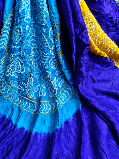 BLUE GAJJI SILK PURE HANDLOOM  BANDHEJ SAREE