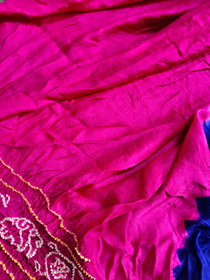 BLUE GAJJI SILK PURE HANDLOOM  BANDHEJ SAREE