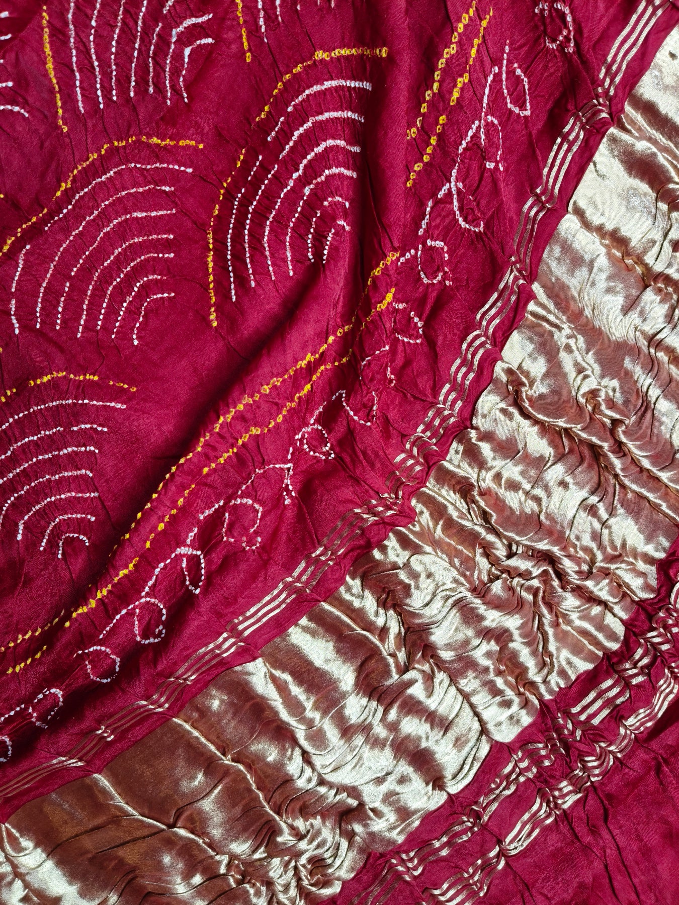 RED GAJJI SILK PURE HANDLOOM  BANDHEJ SAREE