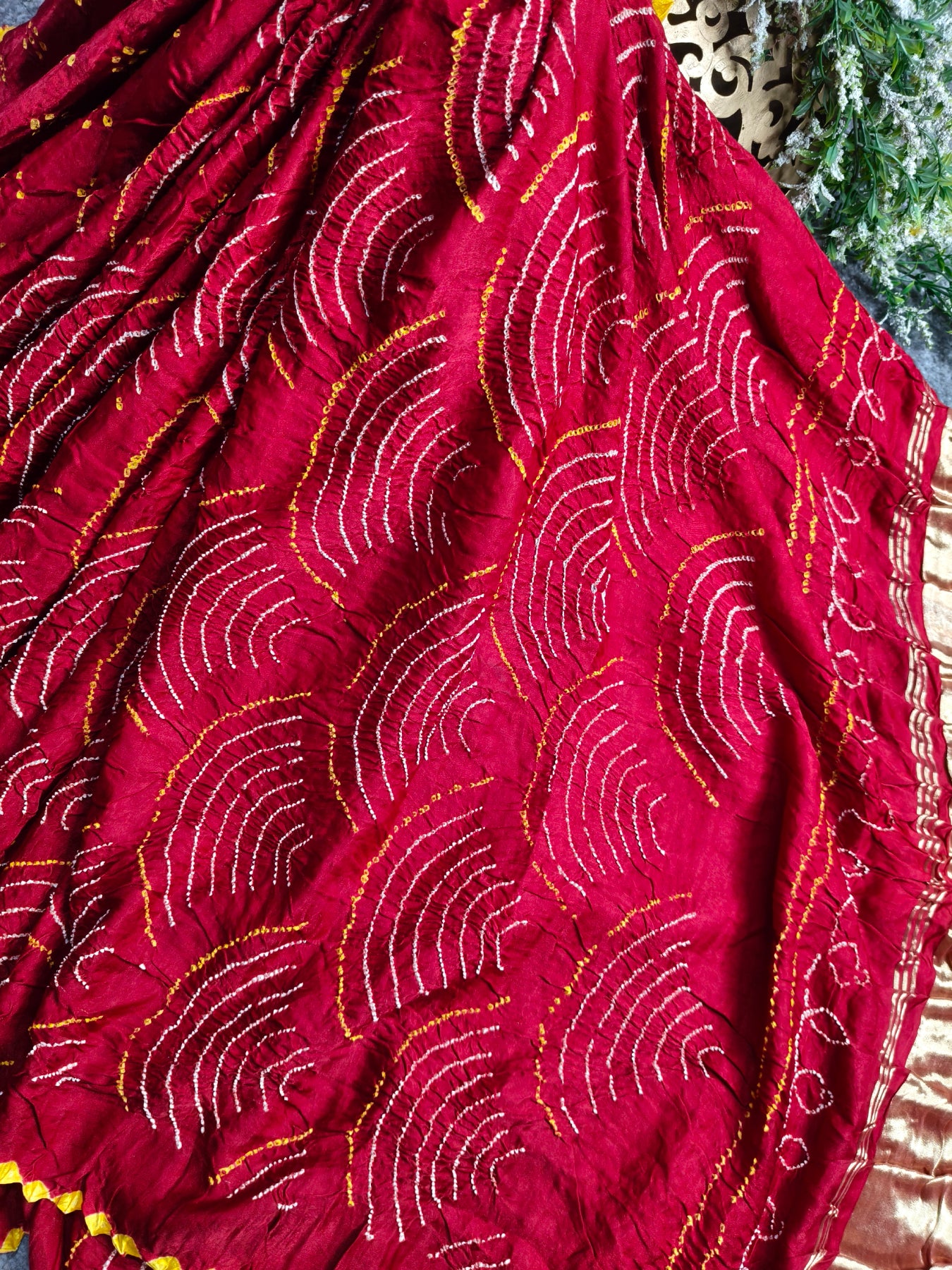 RED GAJJI SILK PURE HANDLOOM  BANDHEJ SAREE